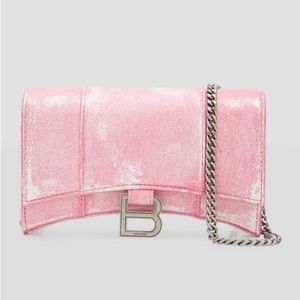 BALENCIAGA HOURGLASS WALLET WITH CHAIN DENIM PINK